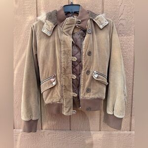 Y2K TWENTY TWENTY BROWN HOODED FAUX FUR JACKET ZIPPER BUTTON WOMEN'S M